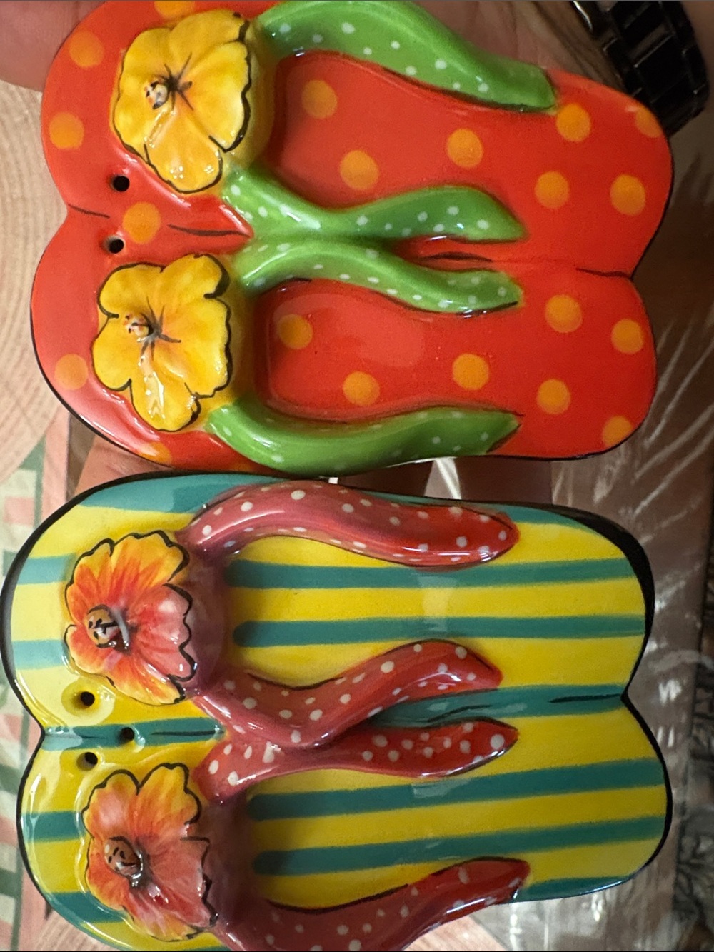 Vintage Tropical Hibiscus Flip Flop Salt & Pepper Shaker Set